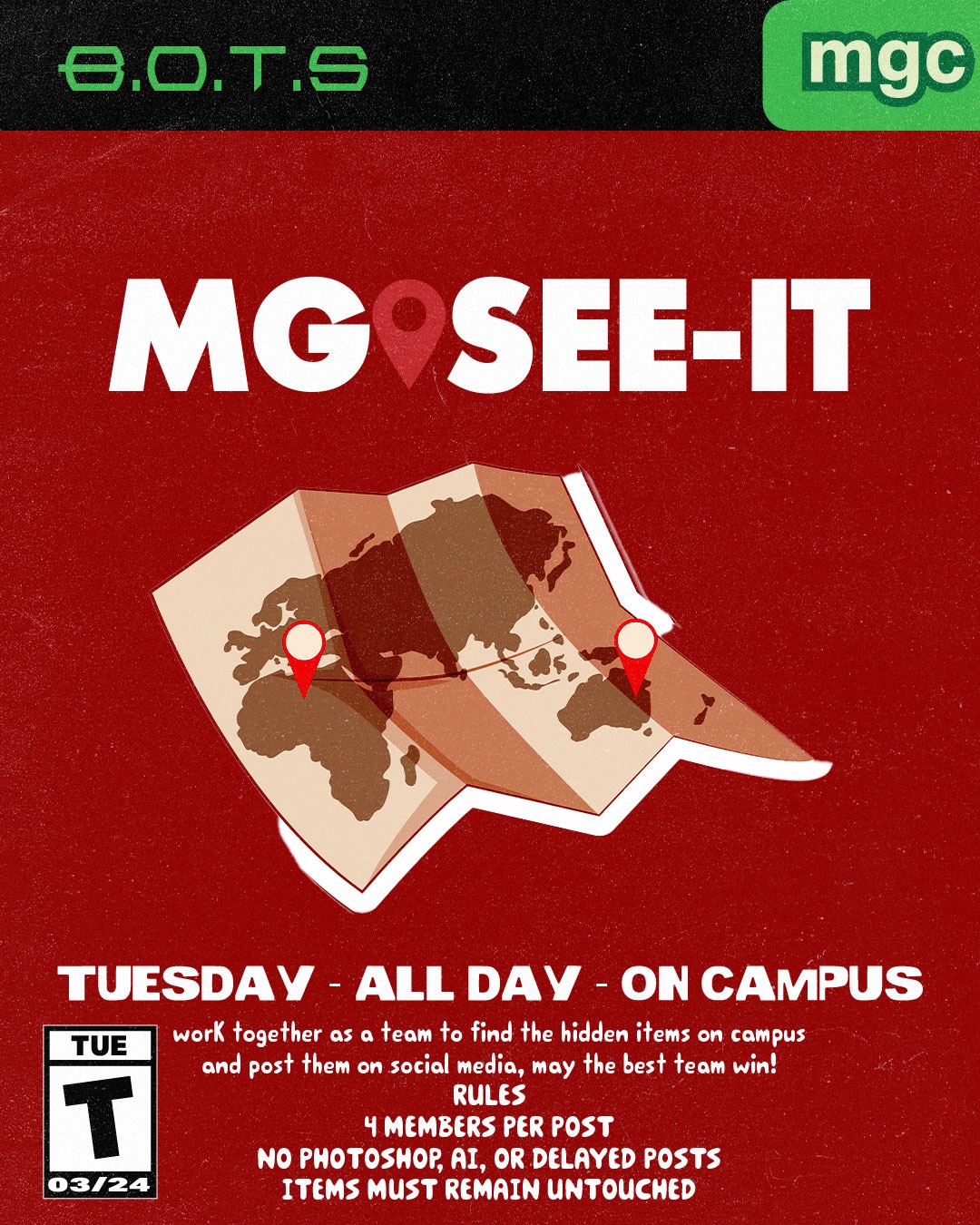 🏆 BATTLE OF THE SYANDS IS HERE 🏆
Battle of the Syands brings together all MGC members by crossing semester to compete in events throughout the week with their syands group.
✨ Opening Night — Monday 3/23 at 6:00 PM, Todd 276
Kick off the week, meet your syands, and break the ice.
📍 MGC See-It — Tuesday 3/24, all day, on campus
Find the hidden items around campus with your team.
🎓 Programming Night — Wednesday 3/25 at 6:00 PM, CUB Senior Ballroom
Show up, earn points, and get your programming credit.
🎮 Game Night — Thursday 3/26 at 6:00 PM, Spark G10
Compete against other MGC members in your favorite games.
🏐 Volleyball Royale — Friday 3/27 at 6:00 PM, UREC
Face off in a volleyball tournament for extra points.
🌱 Day of Service — Saturday 3/28 from 11:00 AM–1:00 PM, Kamiak Park
Finish the week by serving the community together.
This year, we’re also proud to support Project Erase as our official philanthropy 💙 learn more about them during the Opening Night event on Monday
@projecterase
Come out, compete, connect, and help crown the top syands group in MGC.