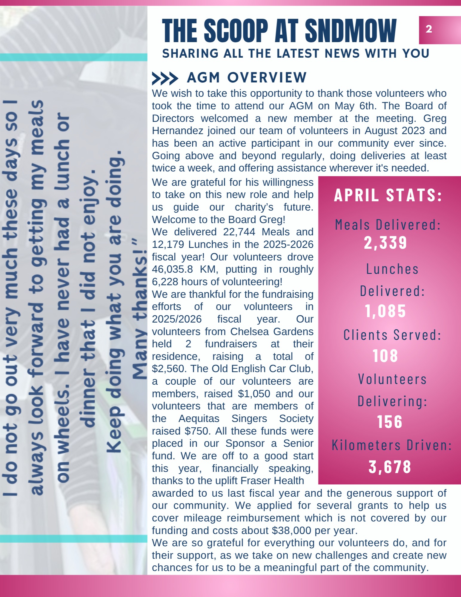 ☀️Our #MonthlyNewsletter, #TheBrightSide, has a new issue!☄️May's highlights include Happy Mother's Day, Information on our #MealSubsidy progam, and an overview of our AGM hosted last week. #SponsorASenior✅You can subscribe, view or download the newsletter, and past issues, on our website (Link in Bio): https://sndmow.com/our-community/newsletter/Happy Reading!#surreynorthdeltamow #sndmow #surreybc #mealsonwheels #morethanjustameal #mealsforseniors #communityservice #serviceforseniors #likefollowsharecomment