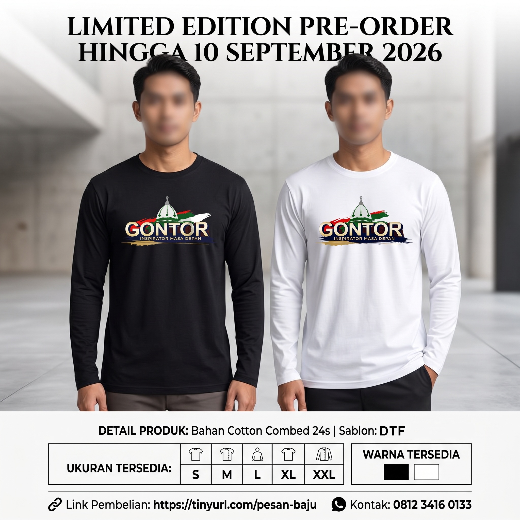 Tersedia Ukuran:
S, M, L, XL, XXLWarna : Hitam dan Putih
Sablon : DTF Tersedia Ukuran:
S, M, L, XL, XXLWarna : Hitam dan Putih
Sablon : DTF